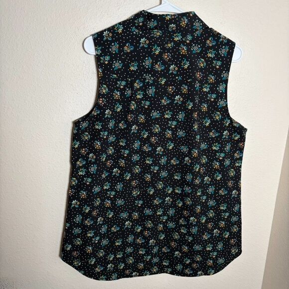 Cabi Tank Top Women's Large Black Floral Polka Dot V-Neck Sleeveless Career - Picture 4 of 8